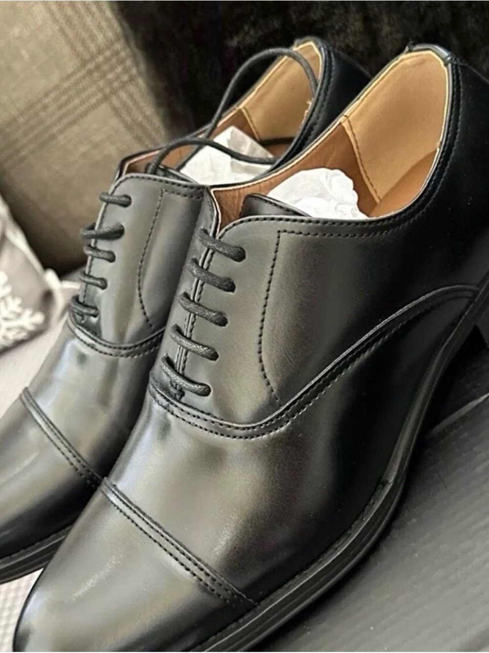 Nine West Men's Black Leather Cap-Toe Oxford Lace-Up Shoes